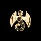 Winged Dragon with Prong Set Black Gem Flatback Stud Earring / Nosering - Black Gem in 14Kt Yellow Gold