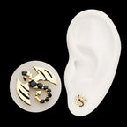Winged Dragon with Prong Set Black Gem Flatback Stud Earring / Nosering - Black Gem in 14Kt Yellow Gold