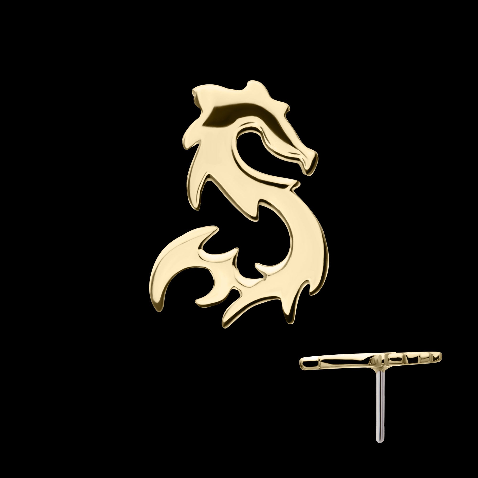 Eastern Dragon Flatback Stud Earring / Nosering - 14Kt Yellow Gold
