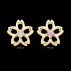 Cut Out Cherry Blossom Flower with Prong Set Gem Flatback Stud Earring / Nosering - Gem in 14Kt Yellow Gold