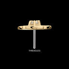 Cut Out Cherry Blossom Flower with Prong Set Gem Flatback Stud Earring / Nosering - Gem in 14Kt Yellow Gold