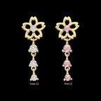 Cut Out Cherry Blossom Flower with Triple Prong Set Gem Dangle Flatback Stud Earring / Nosering - Gem in 14Kt Yellow Gold