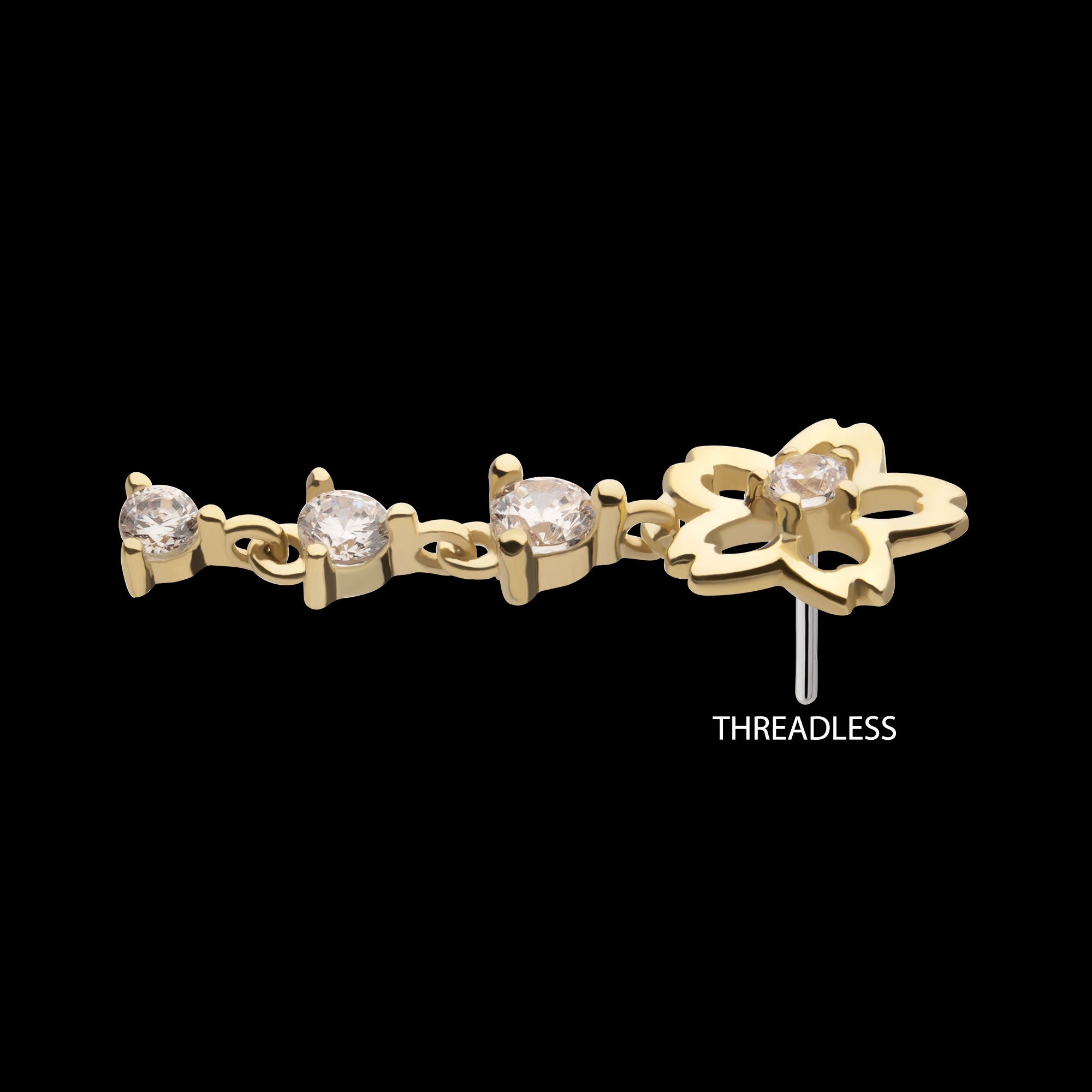 Cut Out Cherry Blossom Flower with Triple Prong Set Gem Dangle Flatback Stud Earring / Nosering - Gem in 14Kt Yellow Gold
