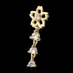Cut Out Cherry Blossom Flower with Triple Prong Set Gem Dangle Flatback Stud Earring / Nosering - Gem in 14Kt Yellow Gold