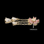 5-Petal Prong Set Gem Cherry Blossom Flower with Triple Teardrop Dangle Flatback Stud Earring / Nosering - Gem in 14Kt Yellow Gold
