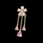 5-Petal Prong Set Gem Cherry Blossom Flower with Triple Teardrop Dangle Flatback Stud Earring / Nosering - Gem in 14Kt Yellow Gold