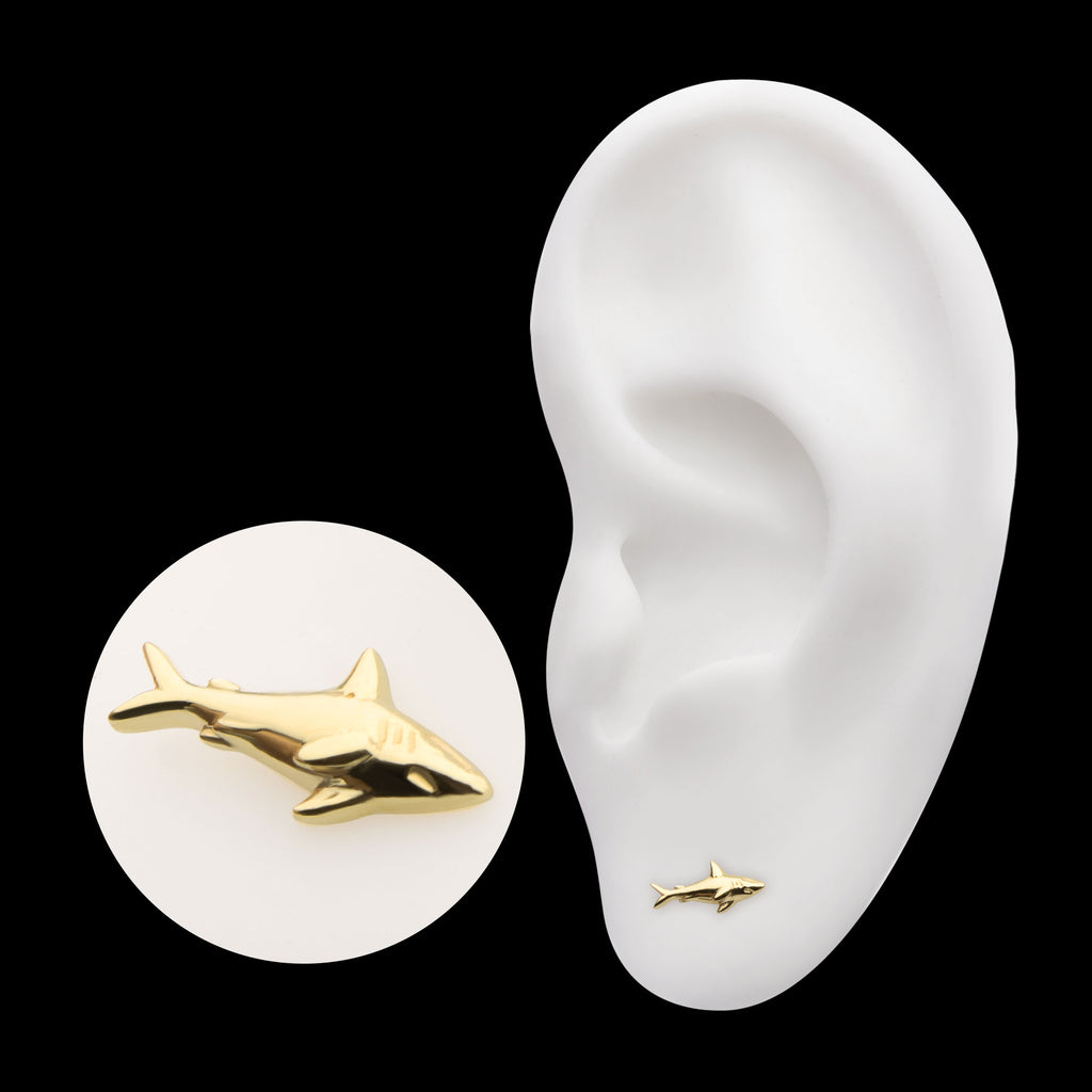 2D Shark Flatback Stud Earring / Nosering - 14Kt Yellow Gold