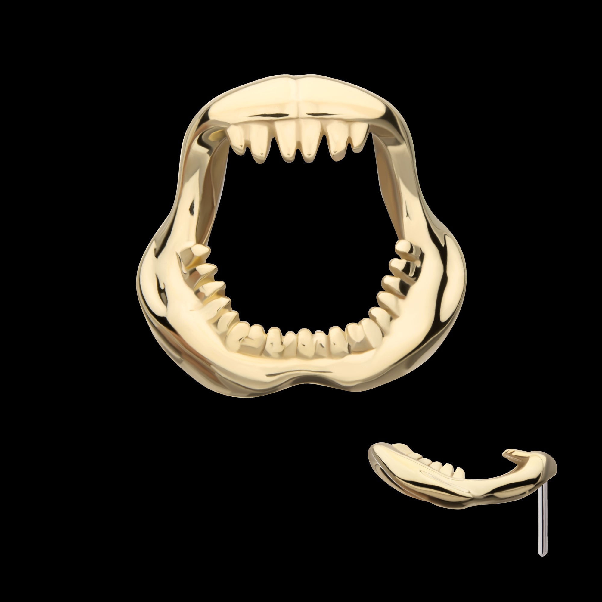 Casted Shark Jaws Flatback Stud Earring / Nosering - 14Kt Yellow Gold