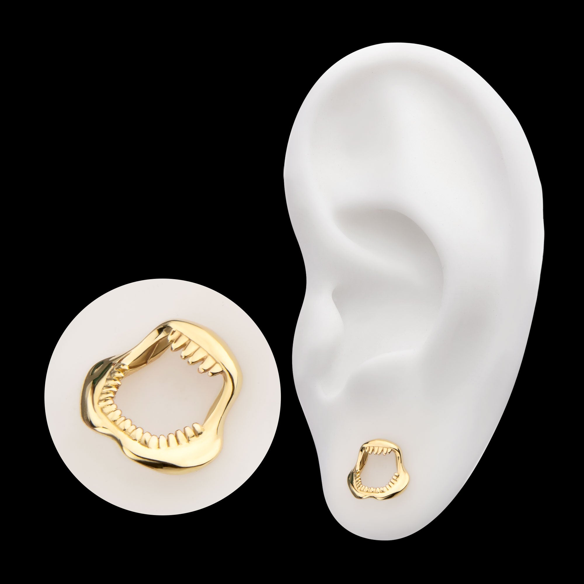Casted Shark Jaws Flatback Stud Earring / Nosering - 14Kt Yellow Gold