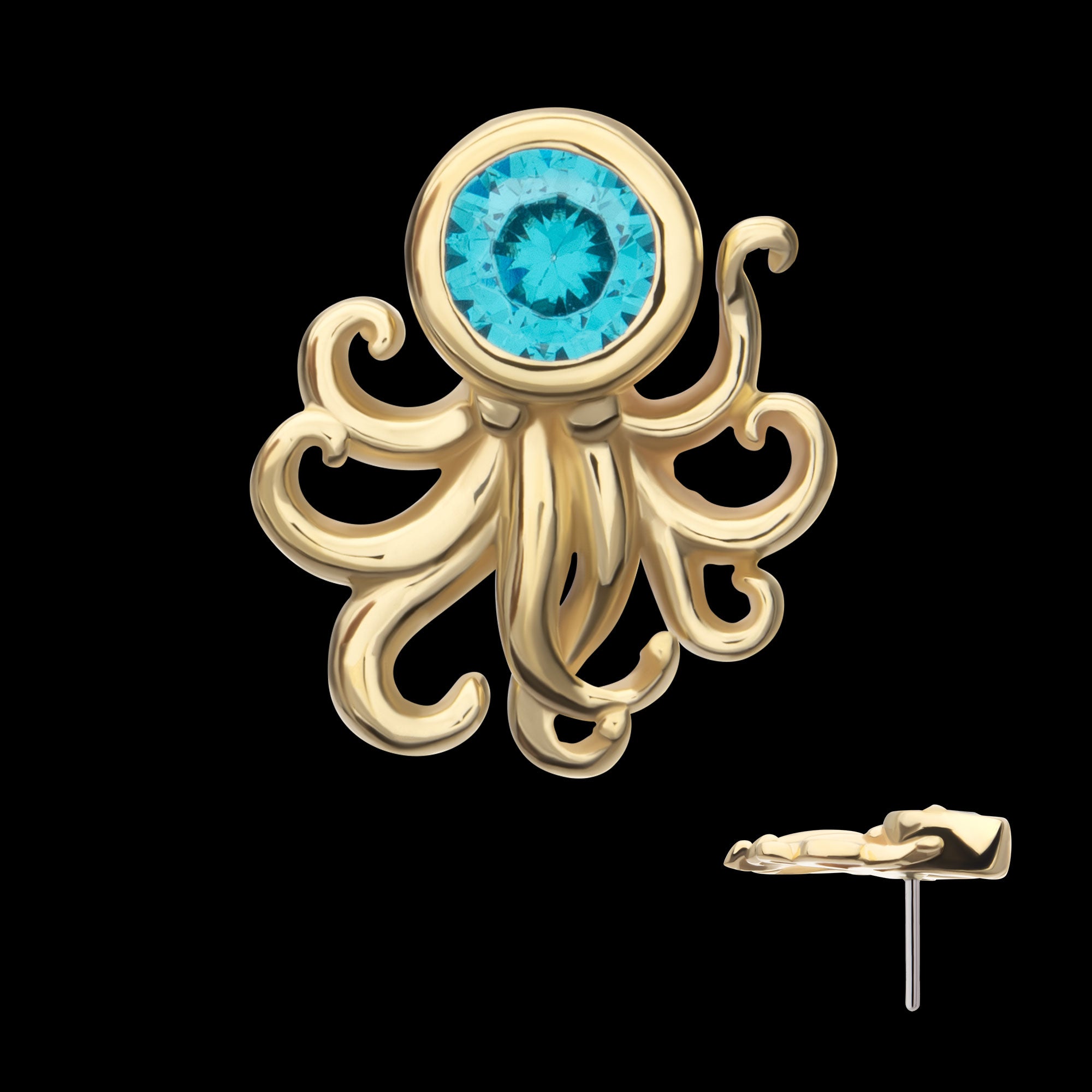 Sprawling Oc us Flatback Stud Earring with Bezel Aqua Gem Flatback Stud Earring / Nosering - Aqua Gem in 14Kt Yellow Gold