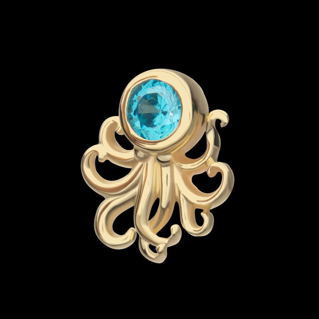 Sprawling Oc us Flatback Stud Earring with Bezel Aqua Gem Flatback Stud Earring / Nosering - Aqua Gem in 14Kt Yellow Gold