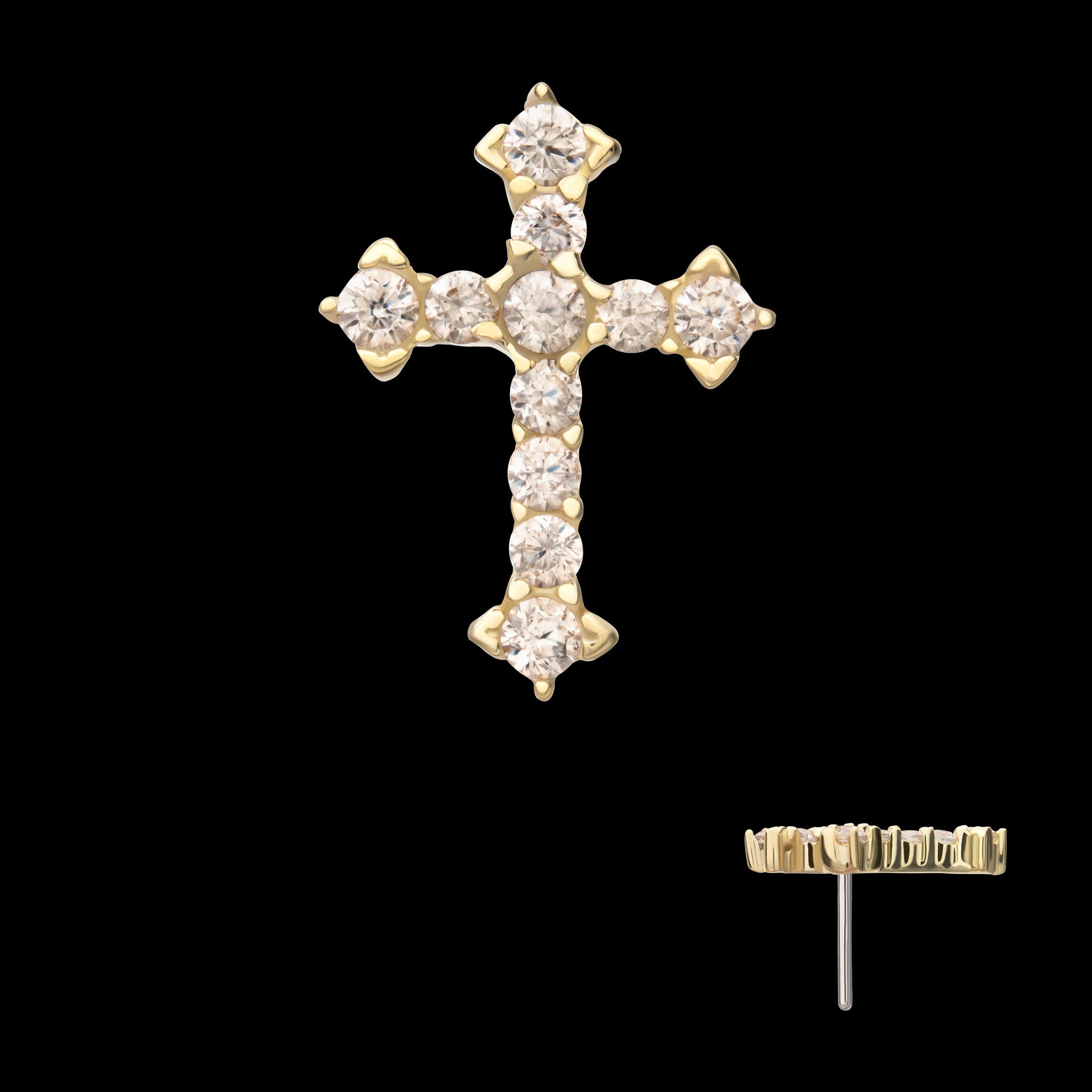Antique Cross with Prong Set Gem Flatback Stud Earring / Nosering - Gem in 14Kt Yellow Gold
