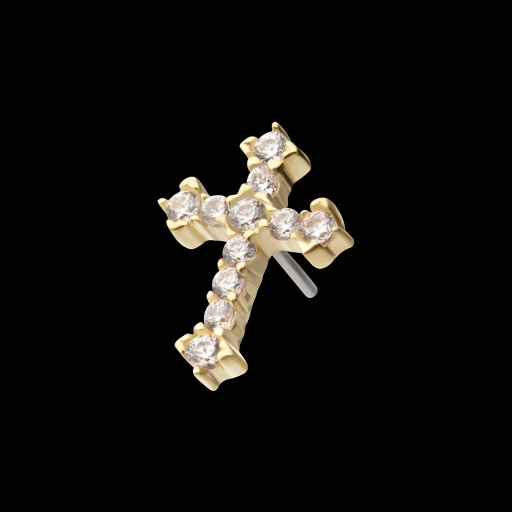 Antique Cross with Prong Set Gem Flatback Stud Earring / Nosering - Gem in 14Kt Yellow Gold