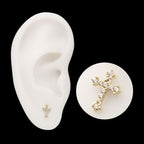 Antique Cross with Prong Set Gem Flatback Stud Earring / Nosering - Gem in 14Kt Yellow Gold