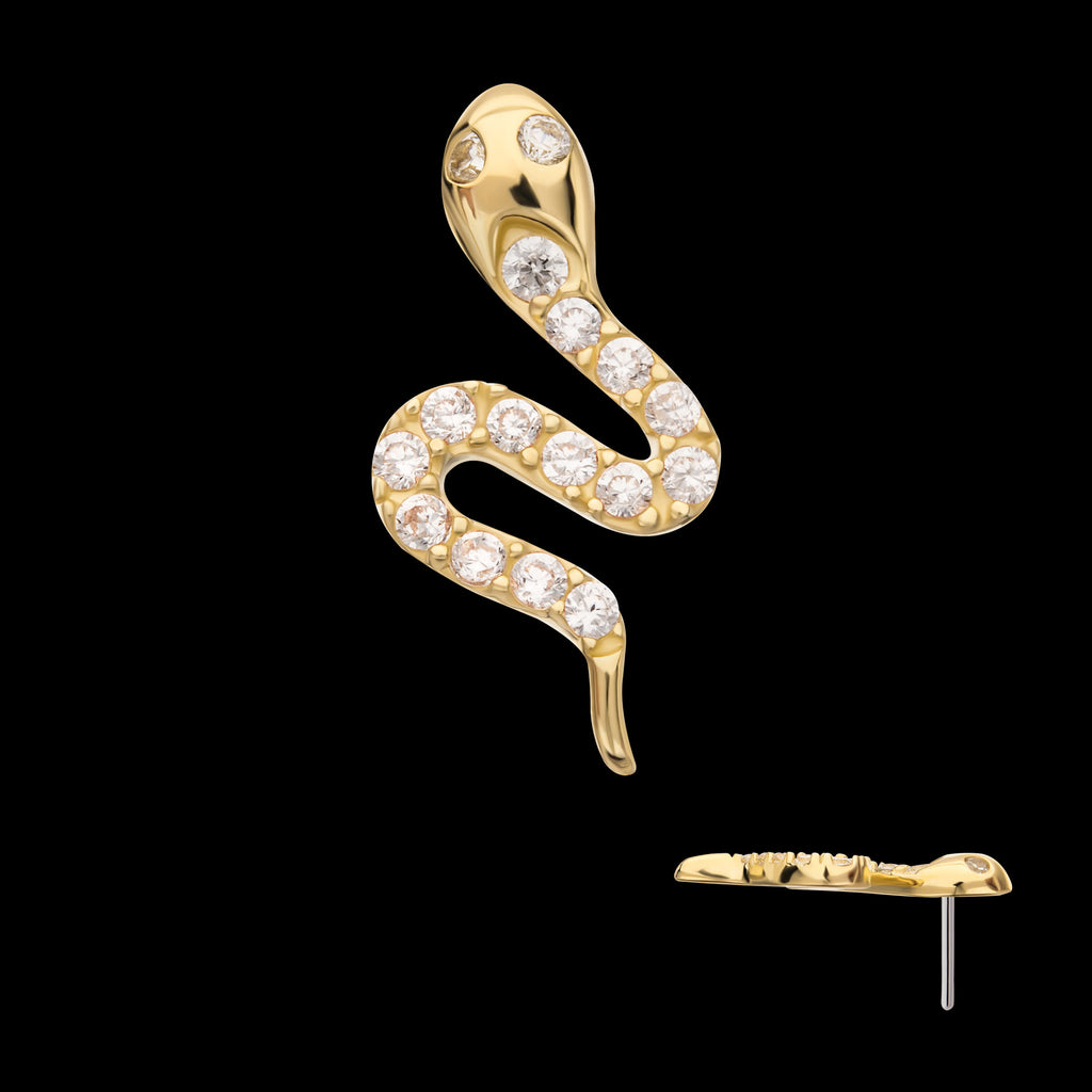 Pave Gem Snake Flatback Stud Earring / Nosering - Gem in 14Kt Yellow Gold