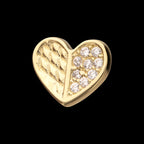 Geometric Heart with One Side Pave Gem Flatback Stud Earring / Nosering - Gem in 14Kt Yellow Gold