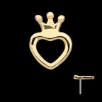 Open Heart with Crown Flatback Stud Earring / Nosering - 14Kt Yellow Gold