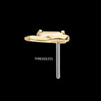 Cut Out Bow with Prong Set Baguette Gem Flatback Stud Earring / Nosering - Gem in 14Kt Yellow Gold