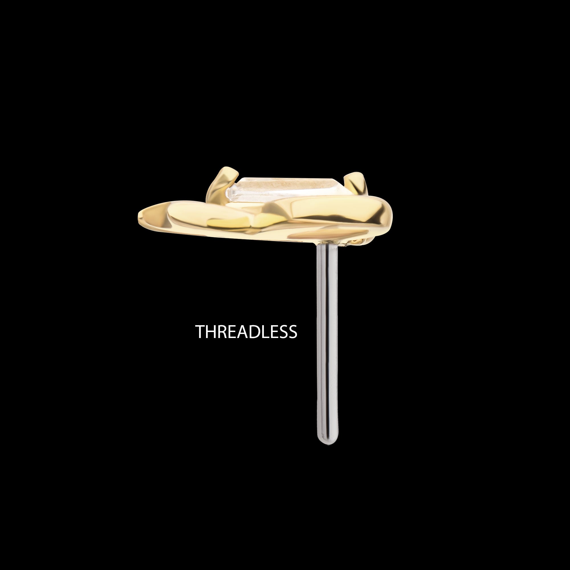 Cut Out Bow with Prong Set Baguette Gem Flatback Stud Earring / Nosering - Gem in 14Kt Yellow Gold