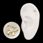 Cut Out Bow with Prong Set Baguette Gem Flatback Stud Earring / Nosering - Gem in 14Kt Yellow Gold