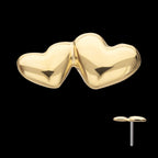 Double Puffy Heart Flatback Stud Earring / Nosering - 14Kt Yellow Gold