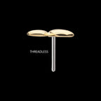 Double Puffy Heart Flatback Stud Earring / Nosering - 14Kt Yellow Gold