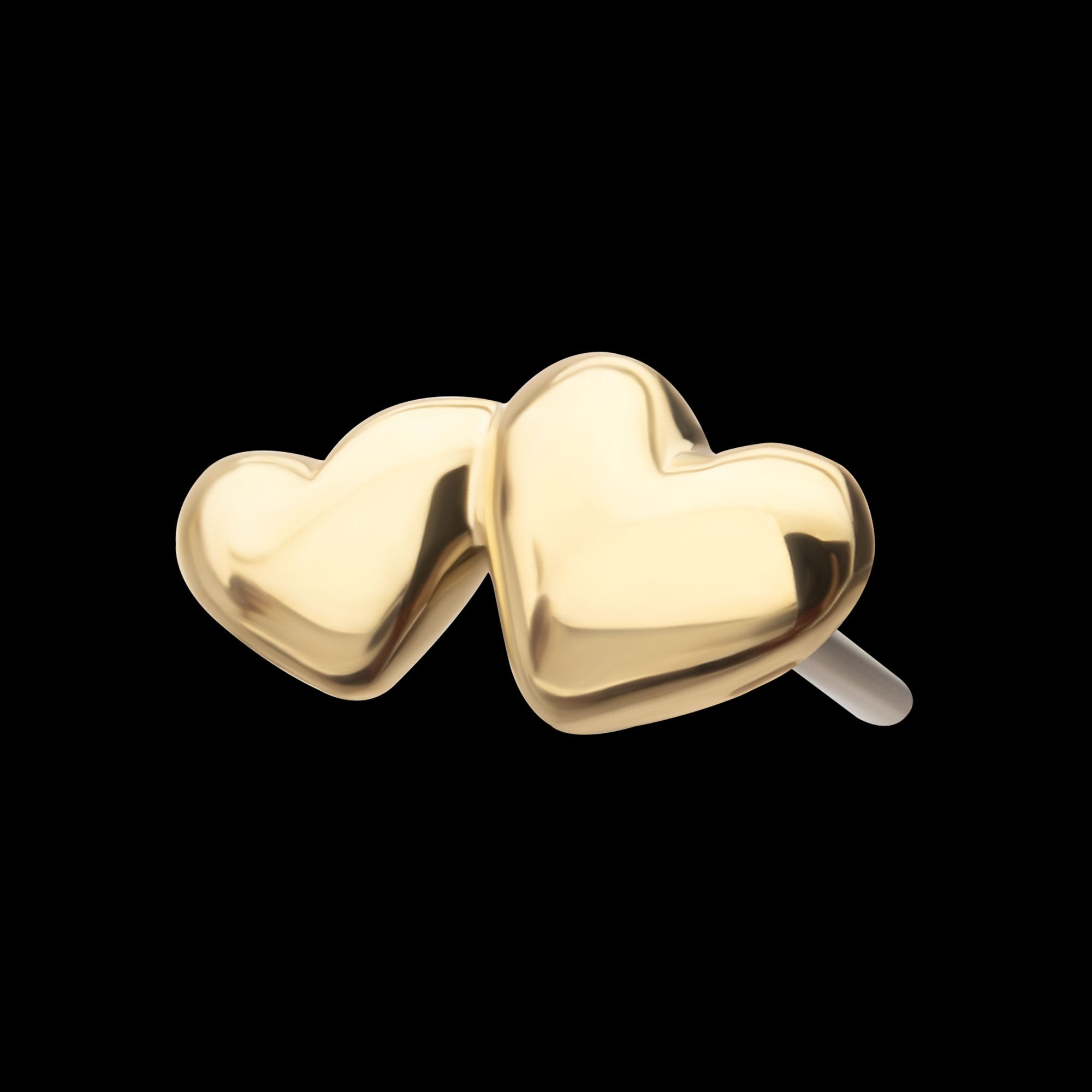 Double Puffy Heart Flatback Stud Earring / Nosering - 14Kt Yellow Gold