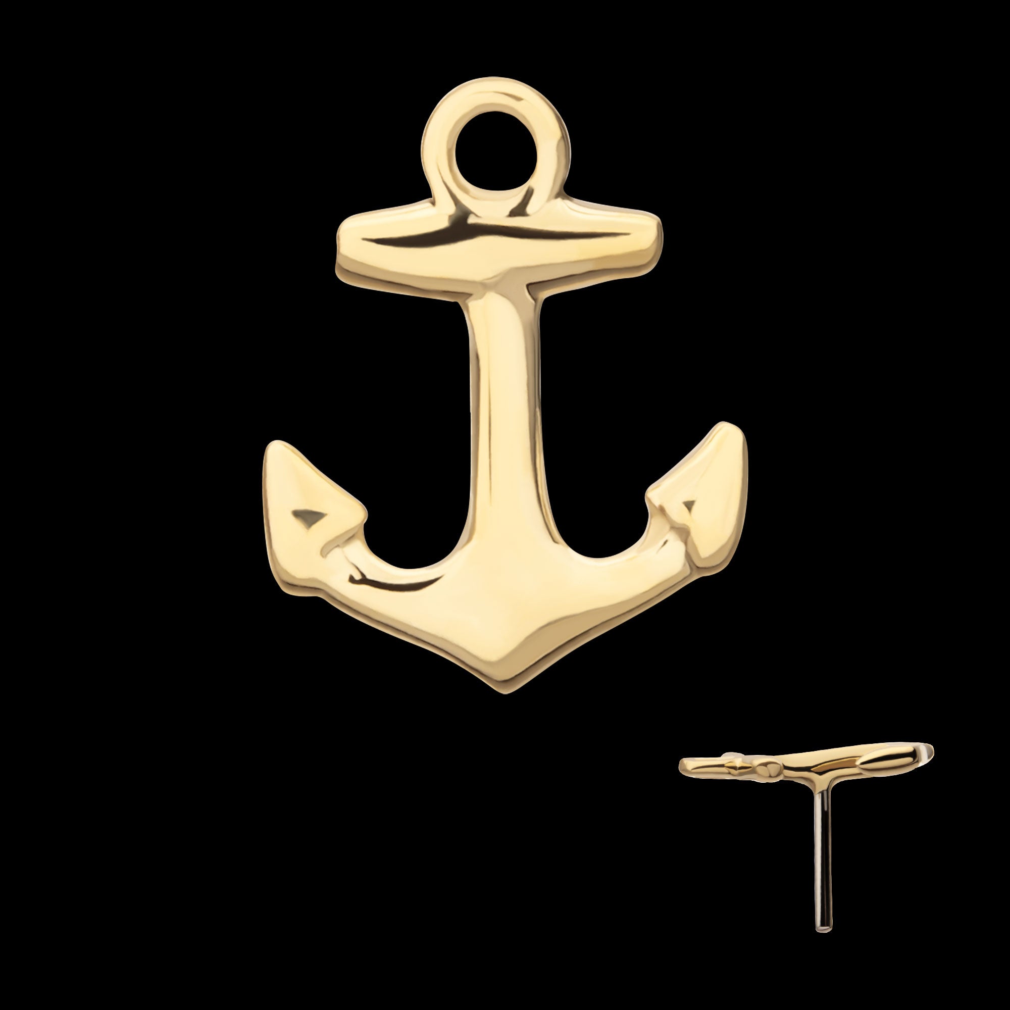 Anchor Flatback Stud Earring / Nosering - 14Kt Yellow Gold
