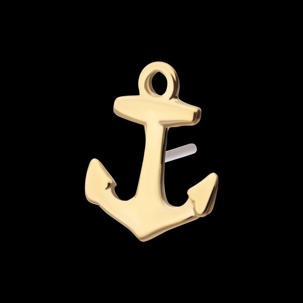Anchor Flatback Stud Earring / Nosering - 14Kt Yellow Gold
