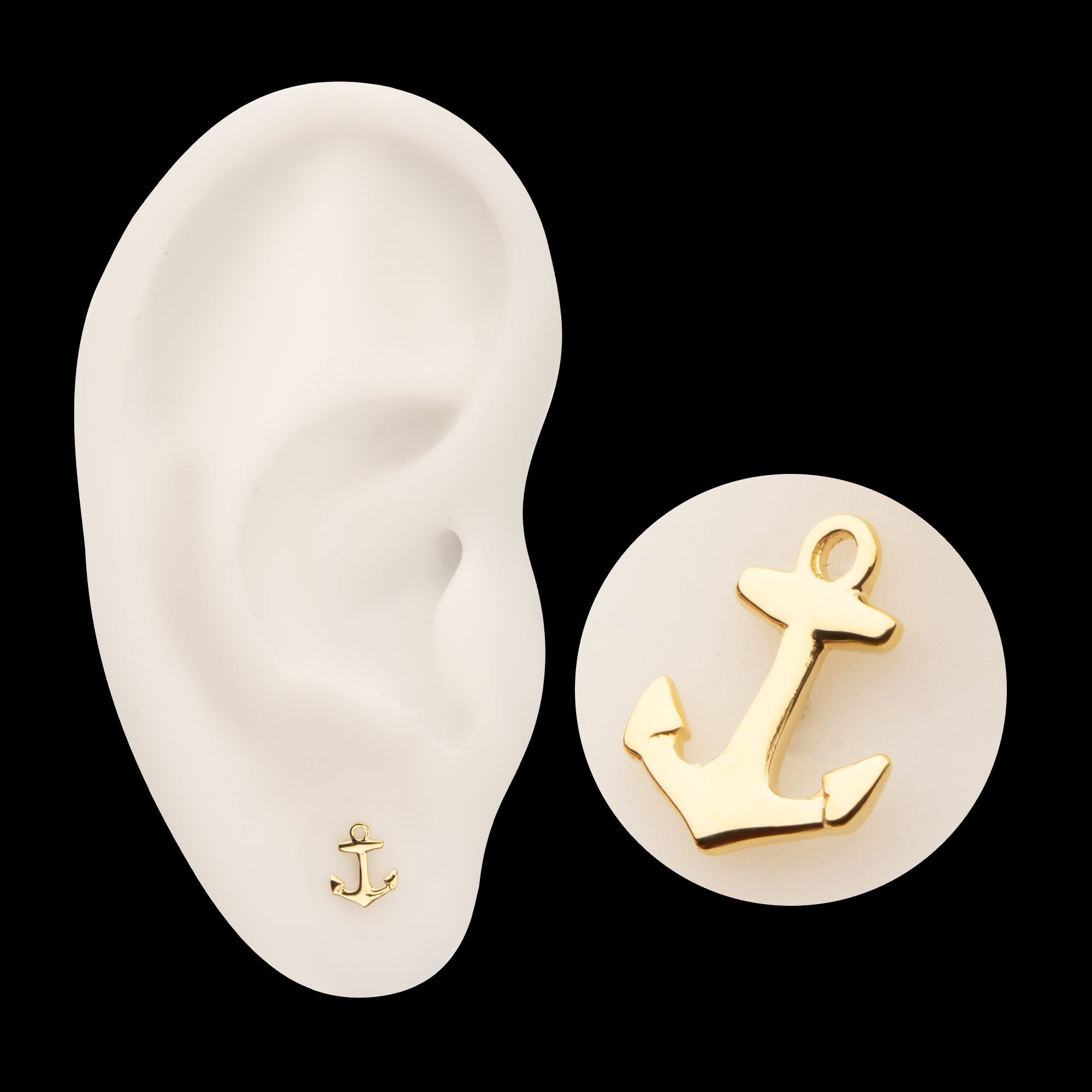 Anchor Flatback Stud Earring / Nosering - 14Kt Yellow Gold