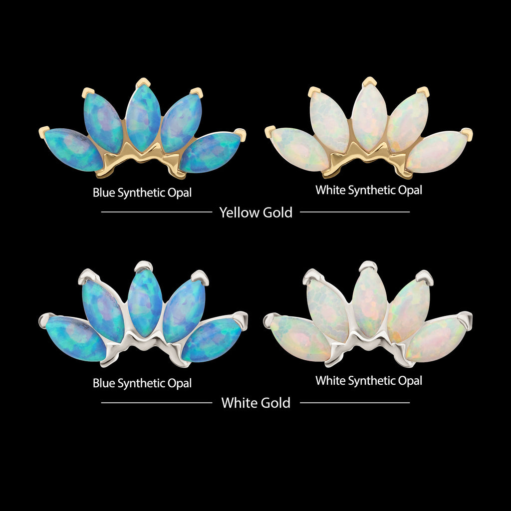 Fan Shape with 5-Cluster Marquise Prong Opal Flatback Stud Earring / Nosering - Opal in 14Kt Gold