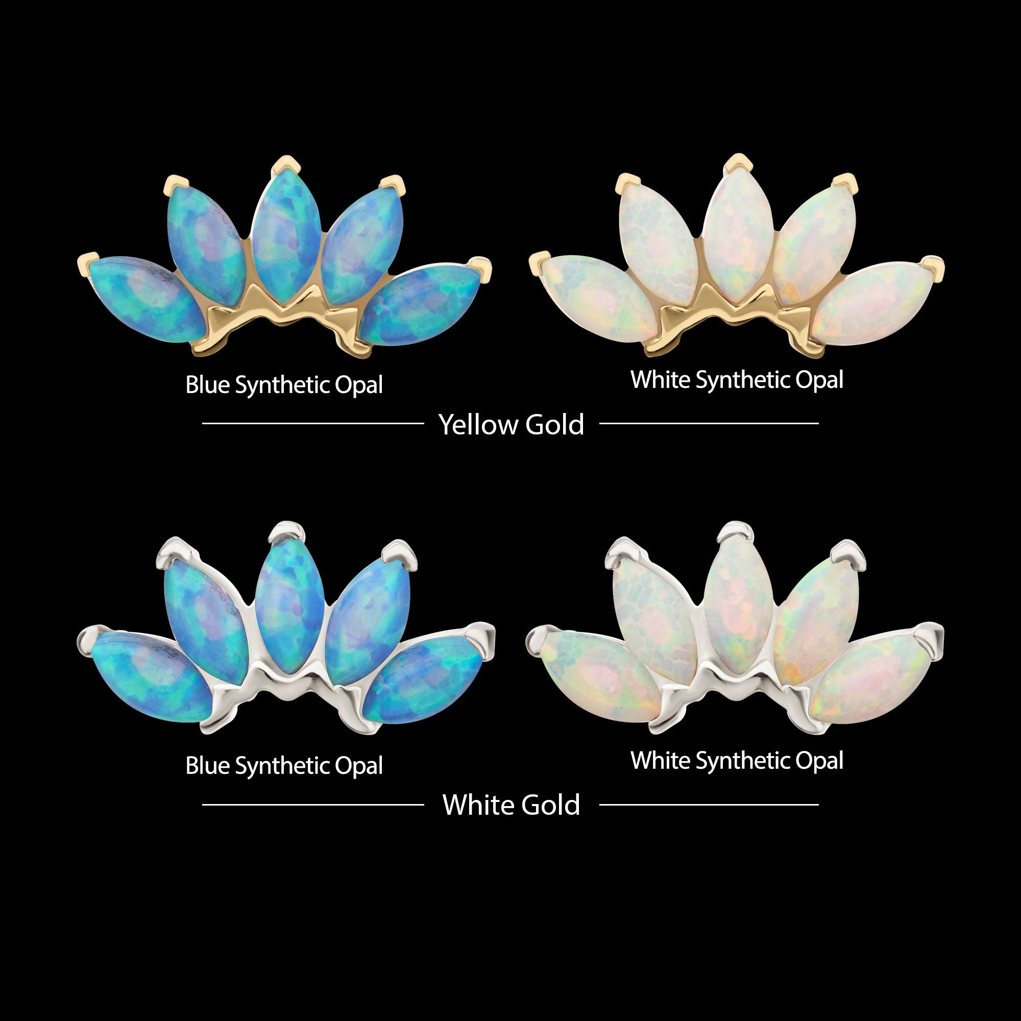 Fan Shape with 5-Cluster Marquise Prong Opal Flatback Stud Earring / Nosering - Opal in 14Kt Gold