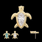 3-Prong Teardrop Gem Turtle Threadless Earring / Nosering – 14Kt Yellow Gold