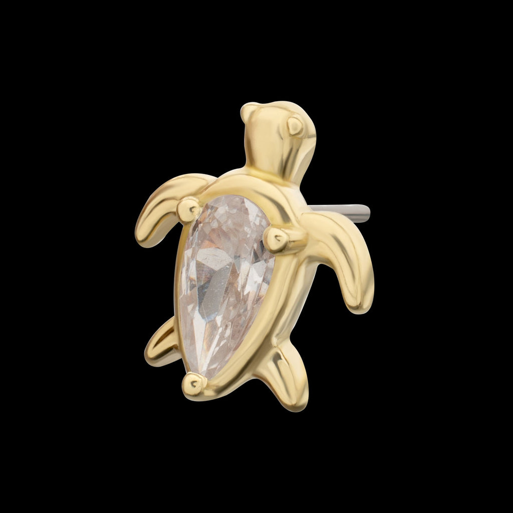 3-Prong Teardrop Gem Turtle Threadless Earring / Nosering – 14Kt Yellow Gold