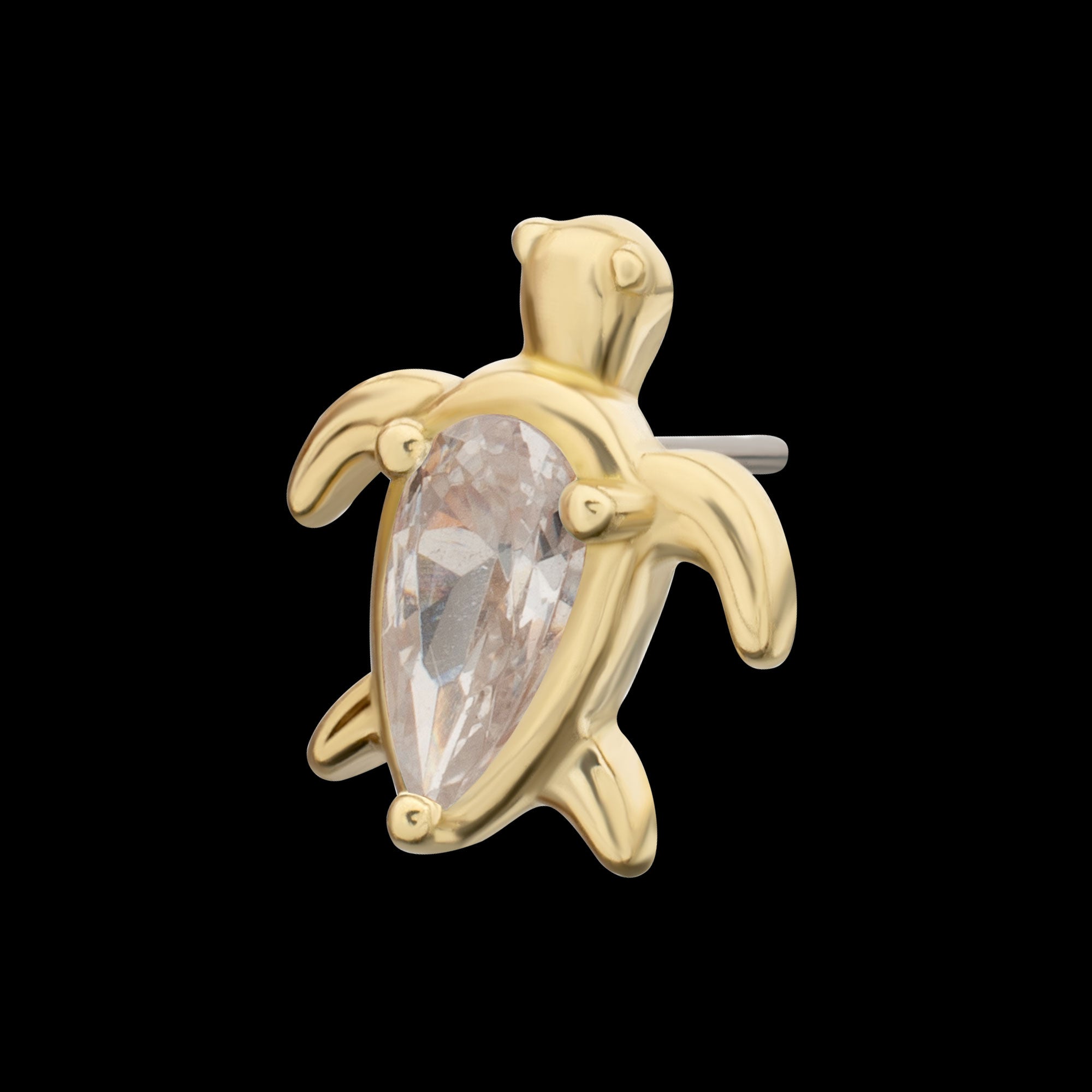 3-Prong Teardrop Gem Turtle Threadless Earring / Nosering – 14Kt Yellow Gold