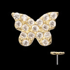 Butterfly with Pave Gem Flatback Stud Earring / Nosering - Gem in 14Kt Yellow Gold