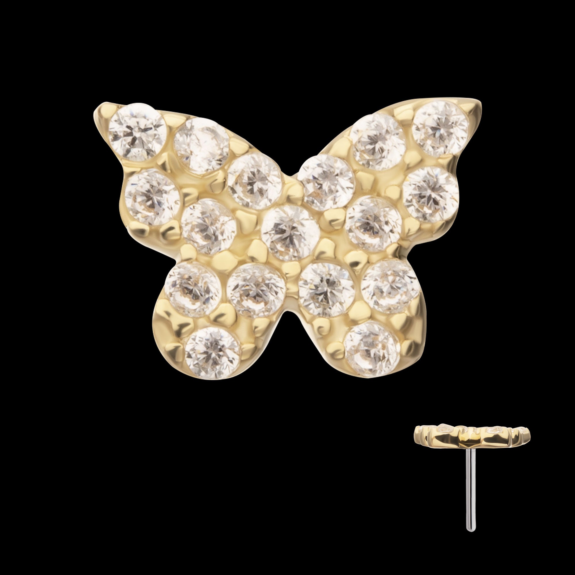 Butterfly with Pave Gem Flatback Stud Earring / Nosering - Gem in 14Kt Yellow Gold