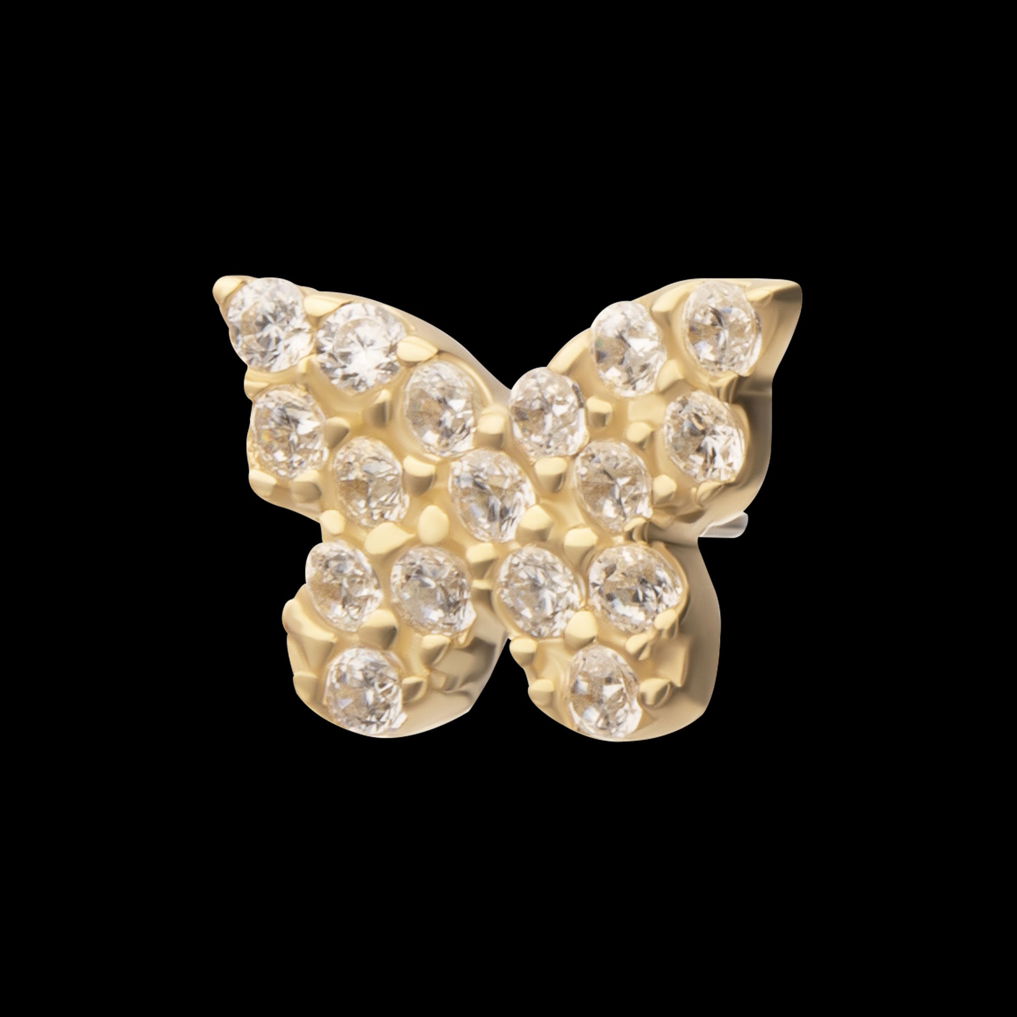 Butterfly with Pave Gem Flatback Stud Earring / Nosering - Gem in 14Kt Yellow Gold