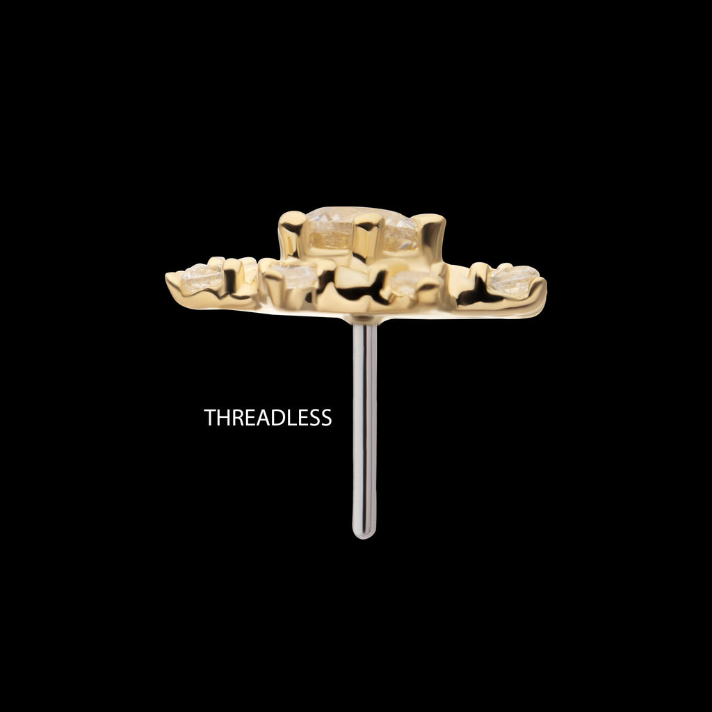 Swirled Flower with Prong Set Gem Flatback Stud Earring / Nosering - Gem in 14Kt Yellow Gold