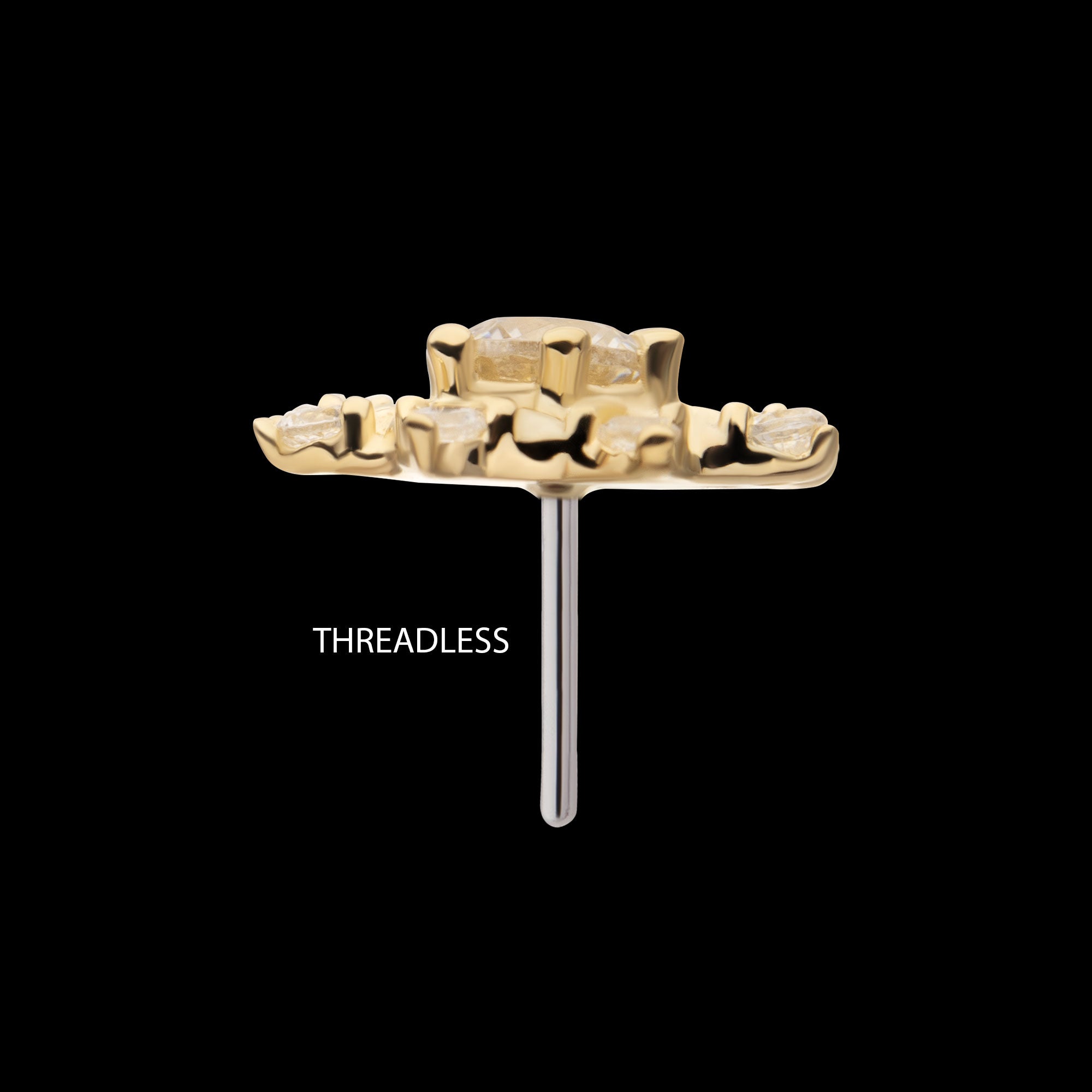 Swirled Flower with Prong Set Gem Flatback Stud Earring / Nosering - Gem in 14Kt Yellow Gold