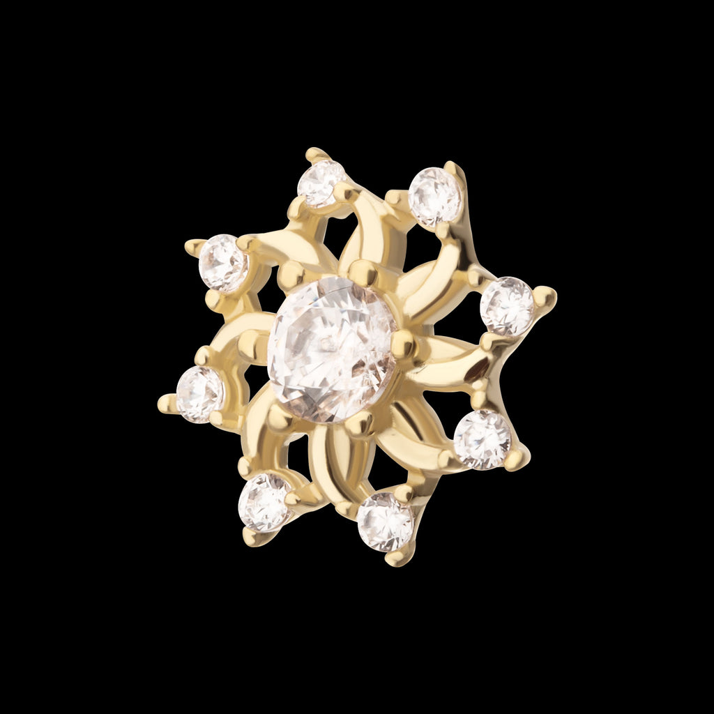 Swirled Flower with Prong Set Gem Flatback Stud Earring / Nosering - Gem in 14Kt Yellow Gold