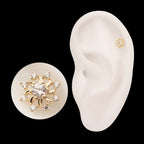 Swirled Flower with Prong Set Gem Flatback Stud Earring / Nosering - Gem in 14Kt Yellow Gold