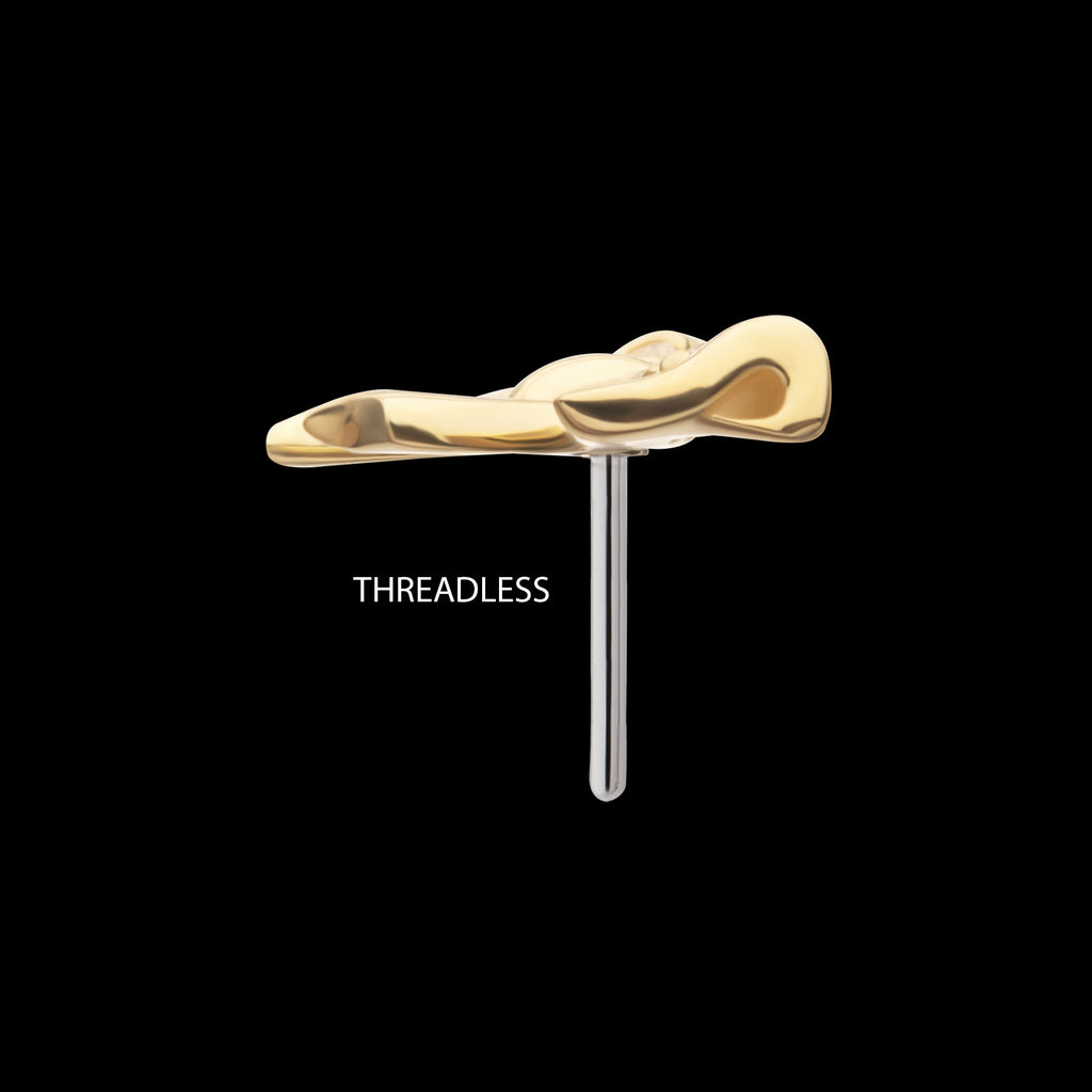 Bow with Pave Gem Flatback Stud Earring / Nosering - Gem in 14Kt Yellow Gold