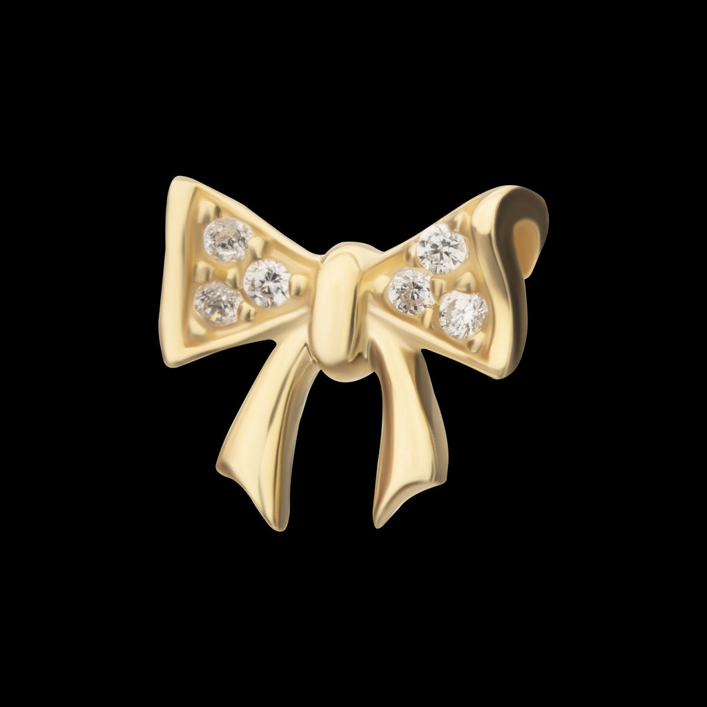 Bow with Pave Gem Flatback Stud Earring / Nosering - Gem in 14Kt Yellow Gold