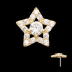 Cut Out Star with Pave Gem Flatback Stud Earring / Nosering - Gem in 14Kt Yellow Gold