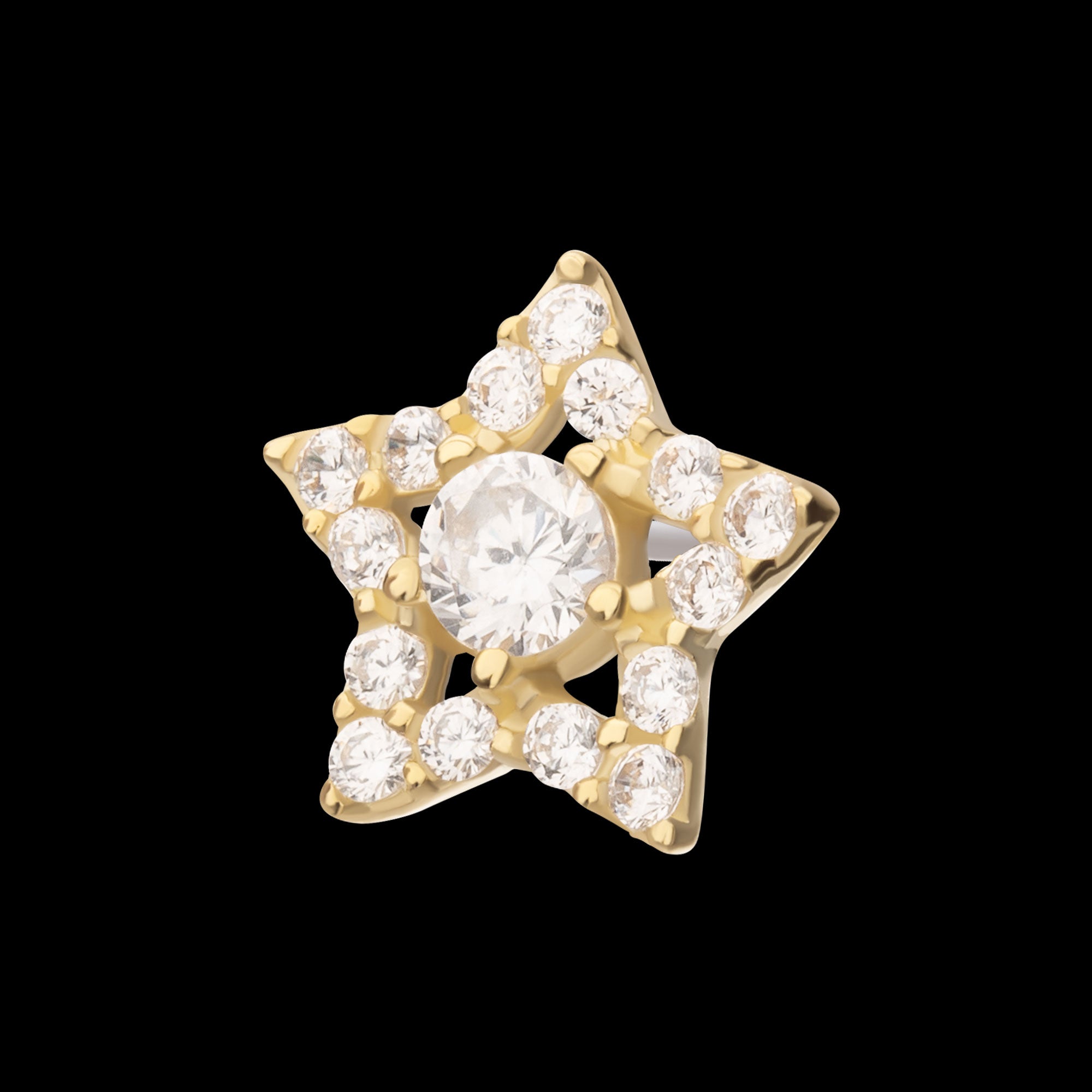 Cut Out Star with Pave Gem Flatback Stud Earring / Nosering - Gem in 14Kt Yellow Gold