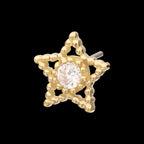 Cut Out Beaded Edge Star with Gem Flatback Stud Earring / Nosering - Gem in 14Kt Yellow Gold