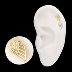Angel Wing with Pave Gem (Left Ear) Flatback Stud Earring / Nosering - Gem in 14Kt Gold