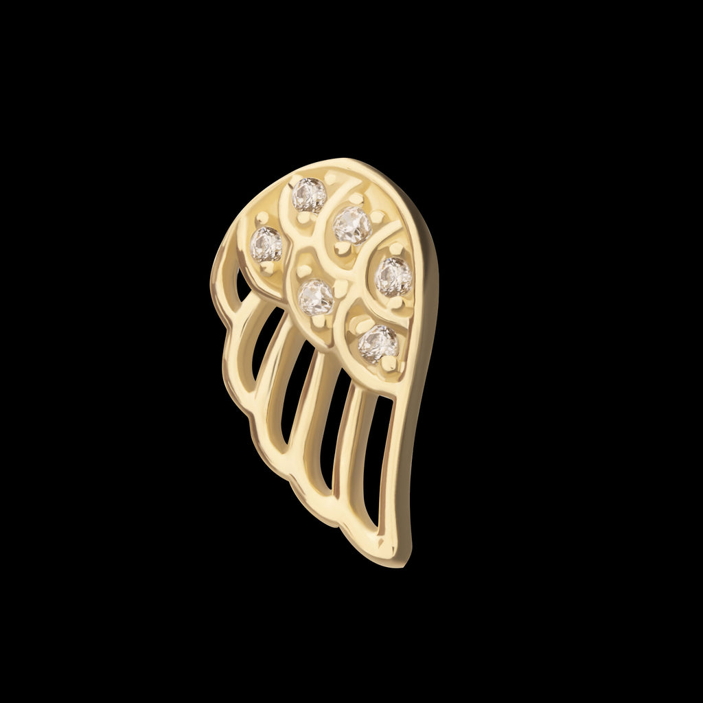 Angel Wing with Pave Gem (Right Ear) Flatback Stud Earring / Nosering - Gem in 14Kt Gold
