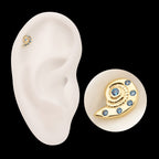Aqua CZ Gem Snaill Flatback Stud Earring / Nosering - CZ in 14Kt Yellow Gold